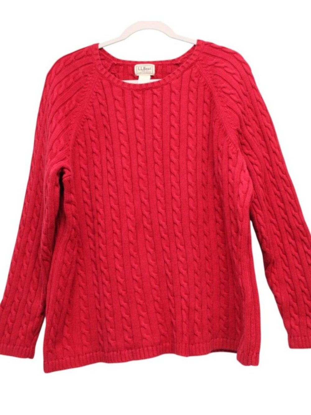 LL Bean Womens Cable Knit Sweater Size 3X Red 100% Cotton Outdoor Preppy Classic